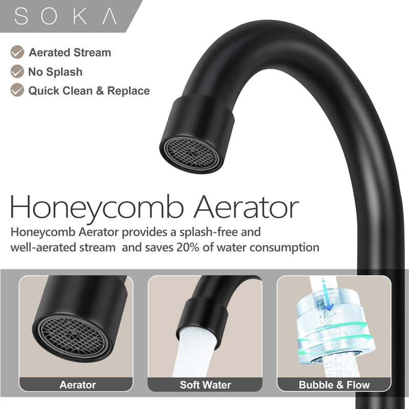 SOKA 2 Handle Bathroom Faucet Black, 4 Inch Black Bathroom Sink Faucet Centerset with Lift Rod Drain Stopper and Supply Hoses, RV Bathroom Faucet 3 Holes, Matte Black Bathroom Faucet - Image 3